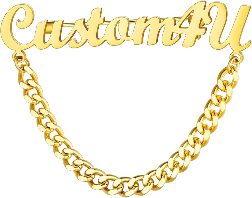 Custom4U Custom Name Pin Personalized Brooch Pins for Women Men Stainless Steel Name Tag with Letters/Initials - Silver/Gold/RoseGold/Black Customized Jewelry Gifts for Birthday Wedding Business Party