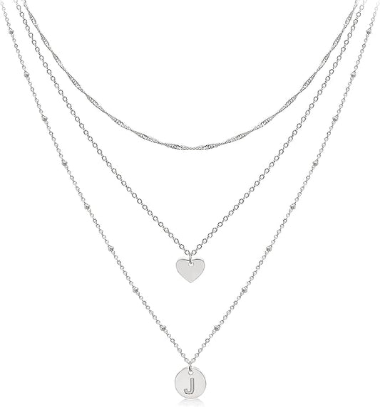 Aisansty Dainty Layered Initial Choker Necklaces Handmade 14K Gold Plated Tiny Heart Personalized Letter Disc Pendant Adjustable Chain Layering Gold Necklaces for Women Gift Jewelry
