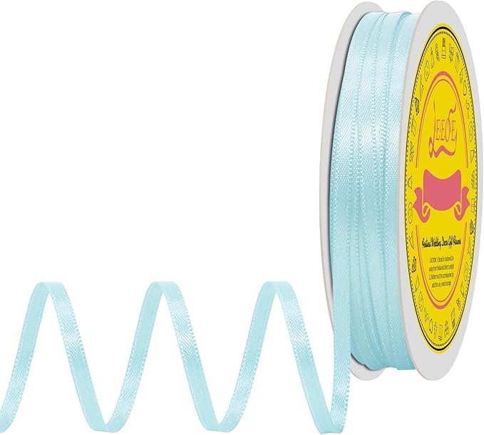 LEEQE Double Face Lt.Blue Satin Thin Ribbon 1/8 inch X 50 Yards Polyester Lt.Blue Ribbon for Gift Wrapping Very Suitable for Weddings Party Hair Bow Invitation Decorations and More