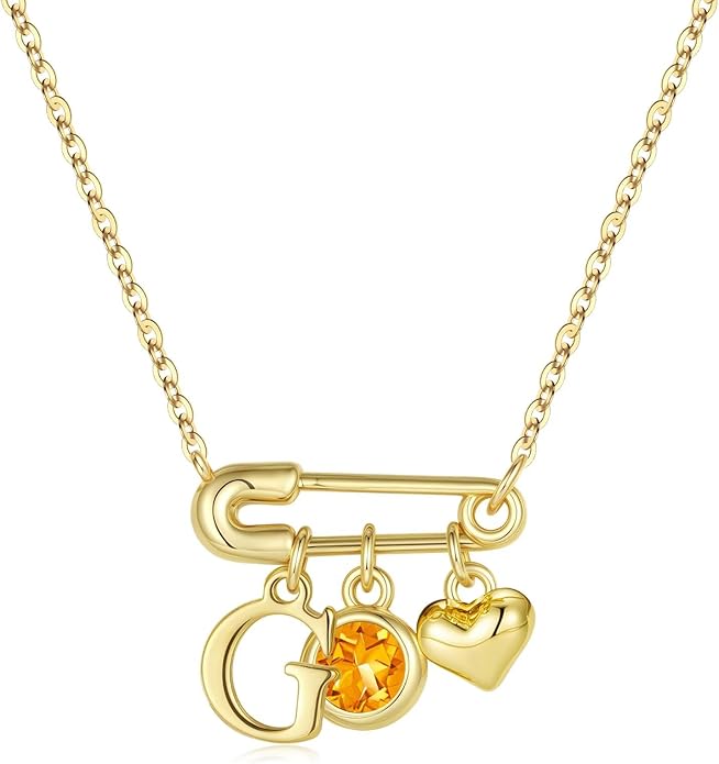 MONOOC Christmas Gifts for Women Girls - 14K-Gold-Plated Dainty Paperclip Heart Initial Necklace Birthstone Necklace Jewelry Birthday Gifts for Women Her Mom Friend Wife Sister