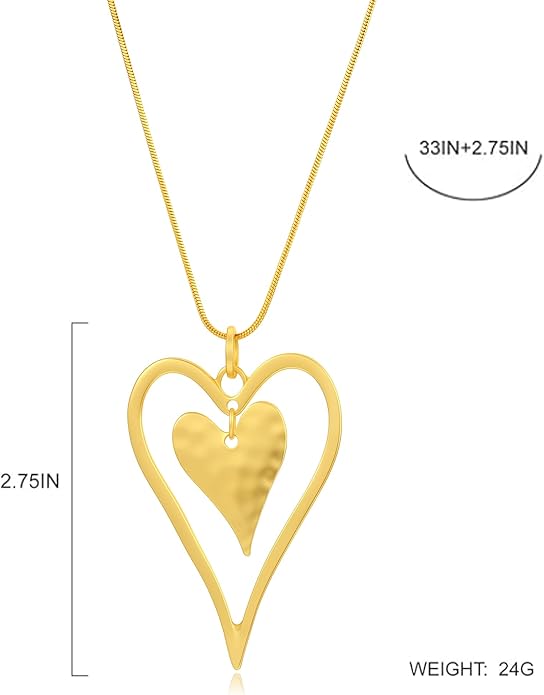 Long Heart Necklace for Women Gold Chain Pendant Y Necklace Set Statement Pendant Chic Jewelry With