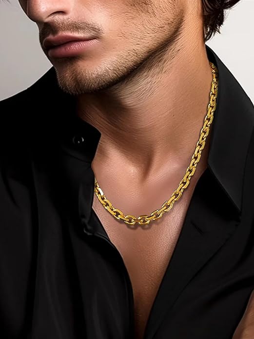 Hoyazvet Cable Chain Stainless Steel Necklace for Men Women, 3/5/8/10/13MM Width, 18K Gold Plated/Black Metal/316L Stainless Steel Sturdy Rolo Link Chain Necklace, 18-30inch Length