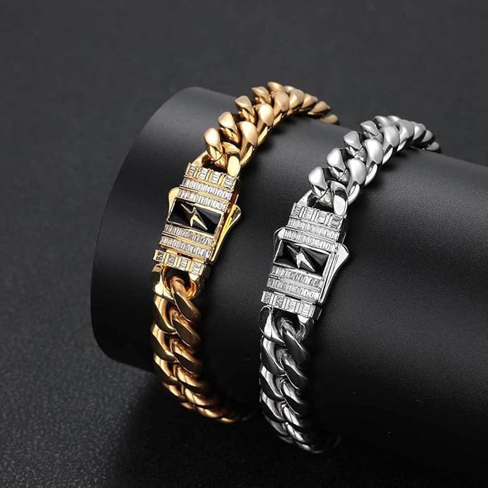 18K Gold Bracelet Cuban Chain Cold 18K Gold Hip Hop Miami Solid Cuban Chain Bracelet Men's Mosan Diamond Buckle Men's Gift