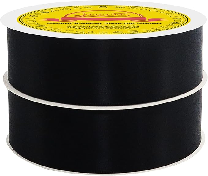 LEEQE 100 Yards Black Satin Ribbon Polyester Ribbon for Gift Wrapping Very Suitable for Weddings Party Hair Bow Invitation Decorations and More（1-1/2 inch X 50Yards X 2 Roll）
