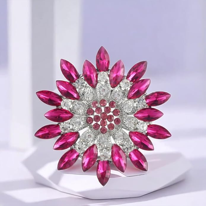 Rhinestone Large Flower Brooches Pins for Women Fashion Sparkly Crystal Sunflower Statement Brooch Unique Wedding Party Suit Dress Jewelry Accessories