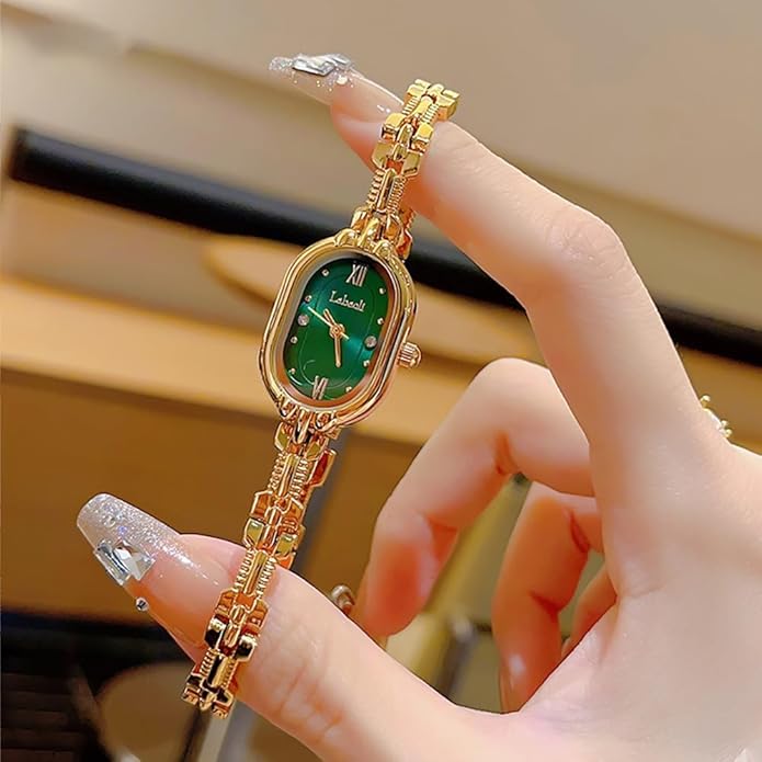 Women's Vintage Oval Watches Luxury Minimalism Bracelet Small Gold Tone Watch Ladies Analog Waterproof Watch Fashion Bangle Bracelet Dress Watch with Stainless Steel Band