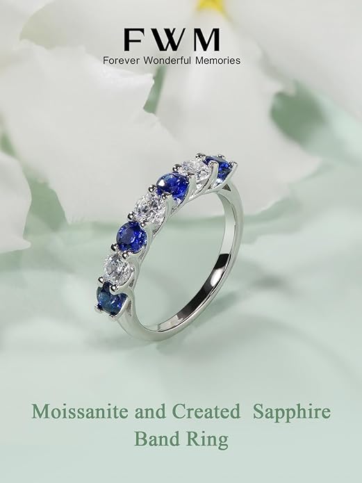 D Color VVS1 Clarity Moissanite and Sapphire/Ruby/Emerald Rings for Women, Solid 925 Sterling Silver, Anniversary Birthday Mothers Day Jewelry Gift, Stackable Wedding Ring, Size 4-11