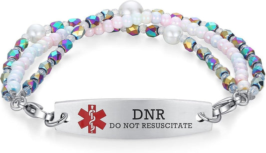 mnmoom 7.5 inch interchangeable Medical id bracelets for Women beads Medical alert bracelets with customize engraving