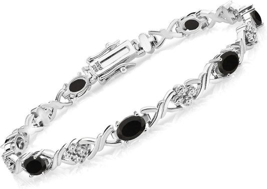 Gem Stone King 2-4 Cttw Infinity Link Gemstone Birthstone Tennis Bracelet for Women | 925 Sterling Silver | Oval 6X4MM | 7 Inch with Secure Clasp | Fine Jewelry for Her Mom Wife Anniversary