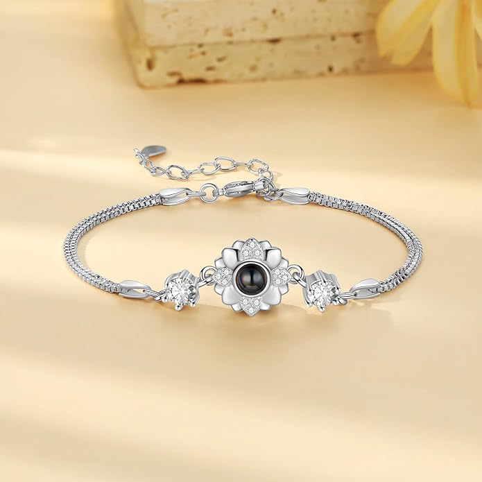 ROSI Personalized Bracelets with Picture Inside, Custom Projection Bracelets with Photos, Picture Bracelet Personalized Photo Gifts, Memorial Gifts for Women Mom Family Couple Girl