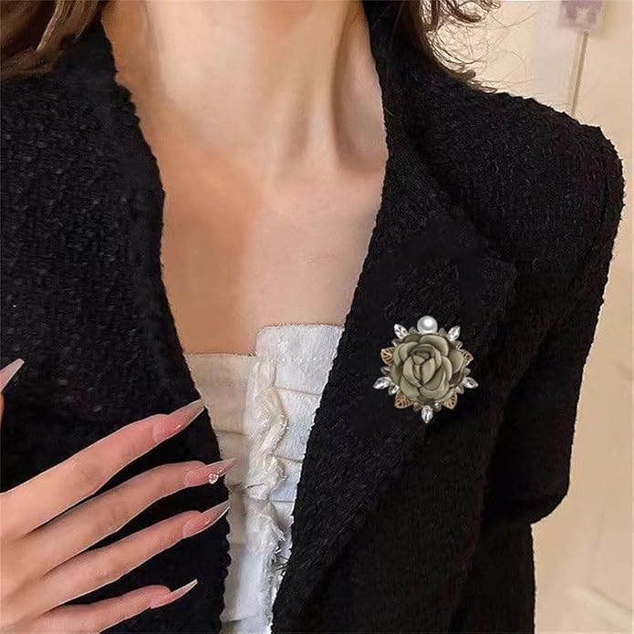 Elegant Rose Flower Brooch Pin for Women Men Wedding Party Gentleman's Essentials Handmade Imitation Crystal Pearl Fabric Flower Lapel Pin Dress Suit Accessories Boutonniere Ideas Gift