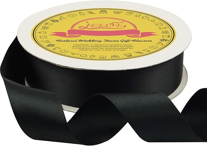 LEEQE Black Double Face Satin Ribbon 1 inch X 25 Yards Spool Very Suitable for Weddings Gift Package Wrapping Dancer Wand Sewing Party Hair Bow Invitation Decorations and More