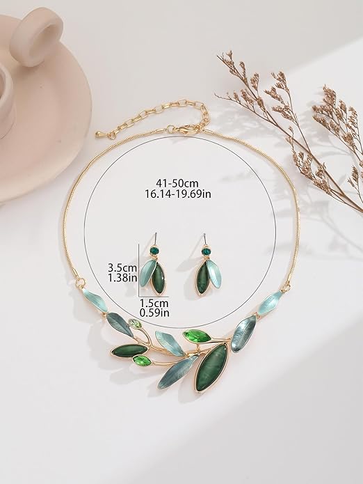 Vintage Chunky Statement Jewelry Set Retro Leaf Floral Geometric Bohemian Boho Bib Necklace Earring Set Fashion Costume Jewelry for Women Girls Wedding Party Prom Unique Gift