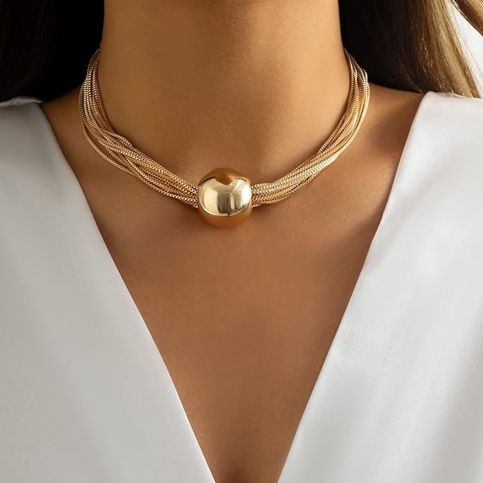 YOOESTORES82 14k Gold Chunky Bead Choker Adjustable Necklace for Women,Trendy Bohemia Chains Choker Statement Necklace Jewelry for Gifts Prom Party