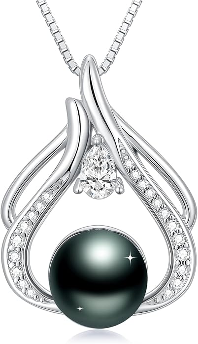 KANNSOAR Tahitian Black Pearl 18K White Gold Plated Sterling Silver Heart/Infinity/Four Leaf Clover Pendant Necklace Jewelry Gifts for Women Wife Mom Girlfriend Wedding Birthday Anniversary Christmas