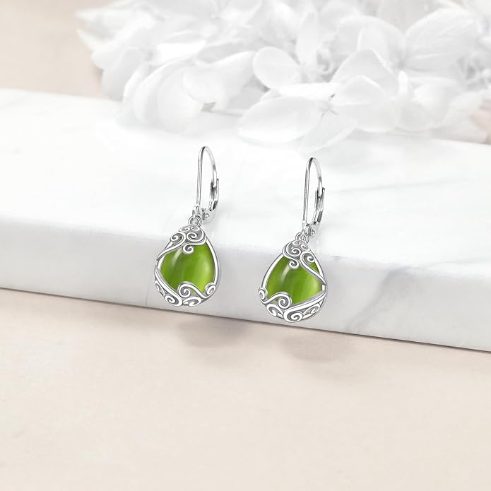 Moonstone Filigree Drop Dangle Teardrop Earrings 925 Sterling Silver Moonstone Leverback Earrings for Women Jewelry Gifts