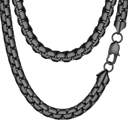 PROSTEEL Stylish Stainless Steel Round Link Chain Necklace for Men, 2mm/4mm/6mm/8mm. Silver/Gold/Black Tone, Hypoallergenic Jewelry, 14"-30", Come with Box