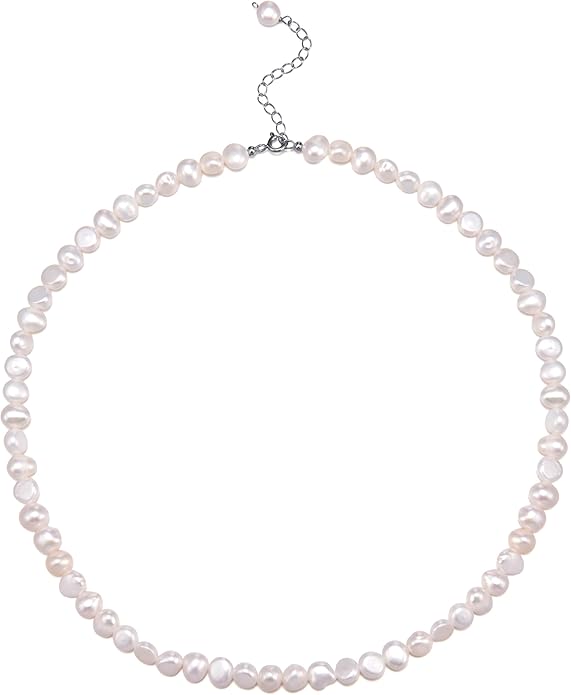 Natural Pearls Choker Necklace for Women Freshwater Baroque Pearl Strand Necklace Chain Cultured Baroque Pearl 18K Gold Plated & S925 Sterling Silver Clasp Choker