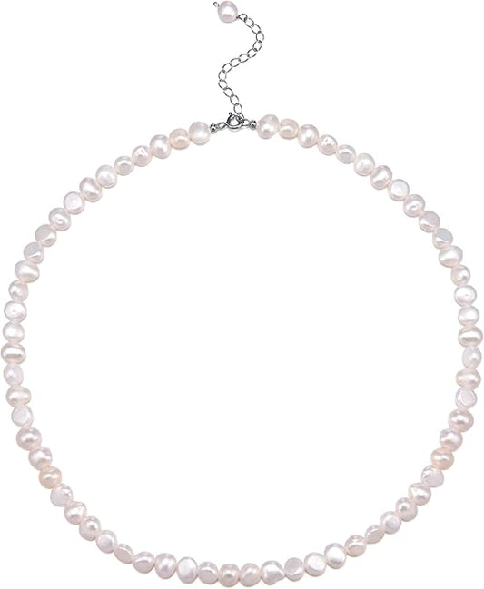 Natural Pearls Choker Necklace for Women Freshwater Baroque Pearl Strand Necklace Chain Cultured Baroque Pearl 18K Gold Plated & S925 Sterling Silver Clasp Choker