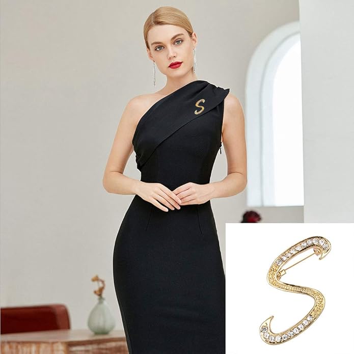 BeeGift Letter Brooch Pins Initial Rhinestone Brooch for Women Crafts,Rhinestone Crystal Lapel Pin Brooches Gold A-Z 26 Letters