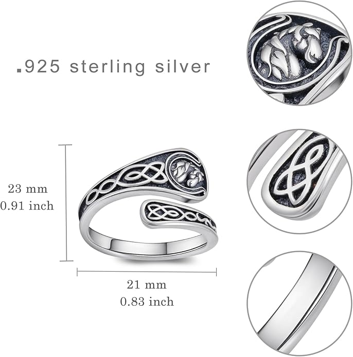 Spoon Rings for Women 925 Sterling Silver Mushroom/Phoenix/Snake/Cardinal/Octopus/Tree of Life/Sunflower/Highland Cow/Dragonfly/Dragon/Horse/Sea Turtle/Frog Rings