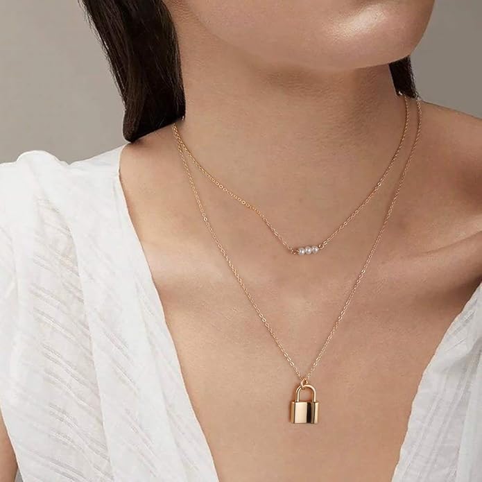 Turandoss Gold Layered Necklaces for Women - 14K Gold Plated Handmade Multilayer Bar Pearls Coin Disc Moon Butterfly Medallion Adjustable Dainty Layered Choker Necklaces for Women Jewelry