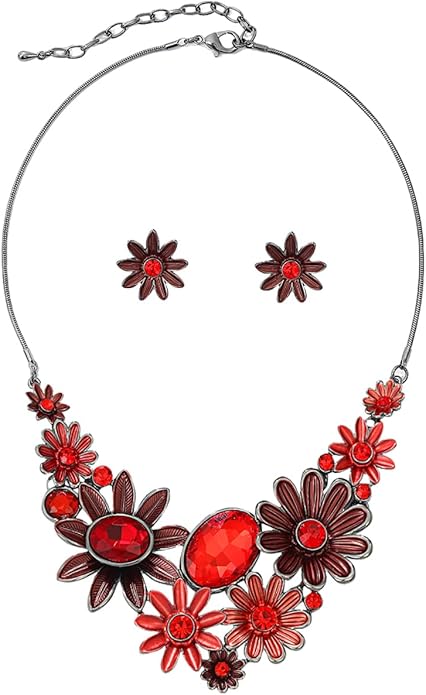 Chunky Statement Jewelry Set Vintage Retro Leaf Flower Floral Geometric Bohemian Boho Bib Necklace Earring Set Fashion Costume Jewelry for Women Girls Wedding Party Prom Unique Gift