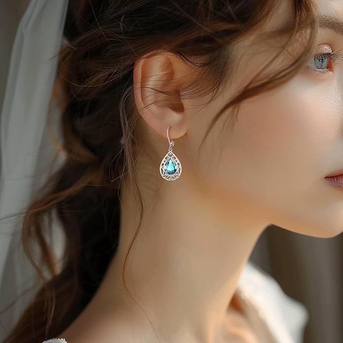 Sterling Silver Tree of Life/Flower/Bee/Animals/Cat/Hummingbird Dangle Earrings Moonstone Turquoise Drop Leverback Earrings Jewelry Gifts