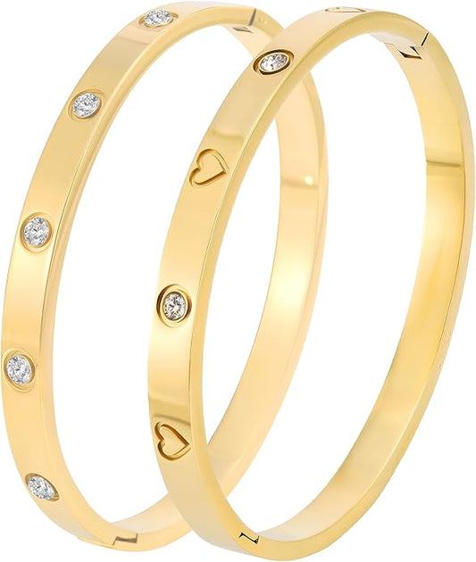 Silver Bangles for Women - Stainless Steel Love & Friendship Bracelet Set with Gift Box | Daily Wear & Party Jewelry