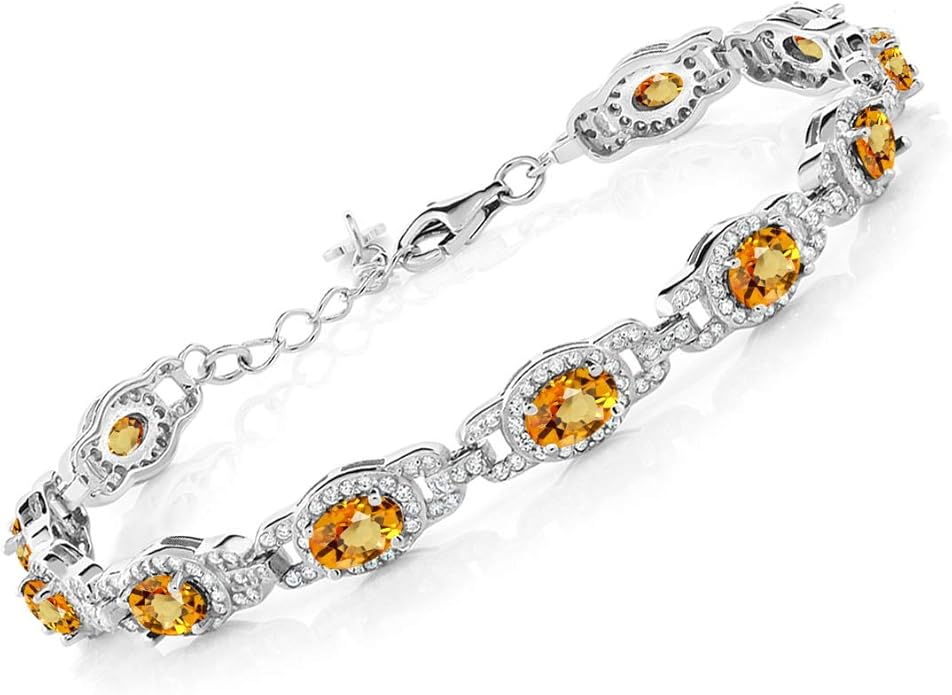 Gem Stone King 7-14 Cttw Oval Gemstone Birthstone Tennis Bracelet For Women | 925 Sterling Silver | Oval 6X4MM | 7 Inch With 1 Inch Extender | Fine Jewelry Gifts for Her Mom Women Wife