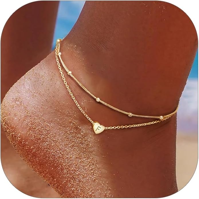 ChicSilver Sterling Silver Anklets for Women 925 Ankle Bracelets for Women Layered Heart Anklet With Beaded Anklets for Women