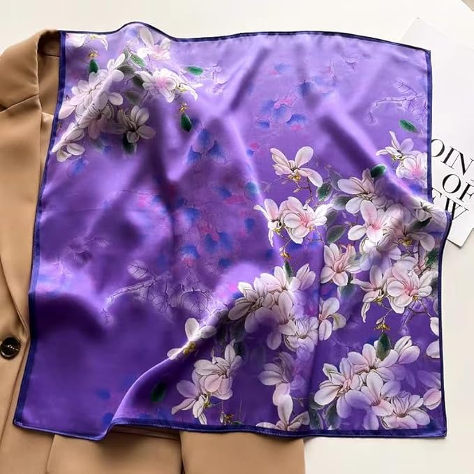 ANDANTINO 100% Mulberry Silk Scarf -21” Lightweight Square Neckerchief – Breathable Digital Printed Scarves with Gift Packed