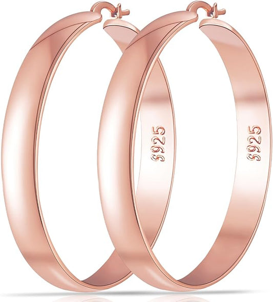 8mm Thick 925 Sterling Silver Hoops Earrings for Women 14K Real Gold Large Hoop Earrings Hypoallergenic and Lightweight Big Hoop Earrings for Women 20/30/40/50/60/70MM