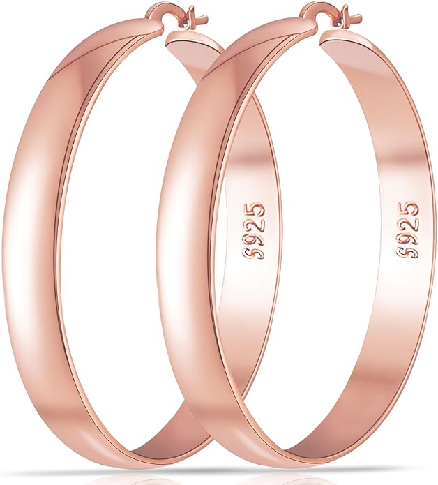 8mm Thick 925 Sterling Silver Hoops Earrings for Women 14K Real Gold Large Hoop Earrings Hypoallergenic and Lightweight Big Hoop Earrings for Women 20/30/40/50/60/70MM