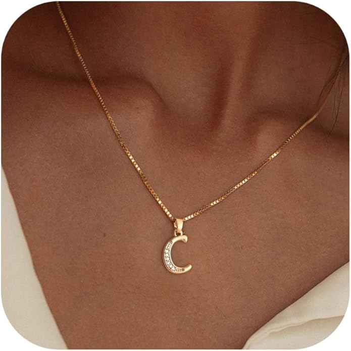 Initial Necklace for Women, 14K Gold Plated Box Chain Letter Pendant, Trendy Name Necklace, Dainty Personalized Jewelry Gift for Her
