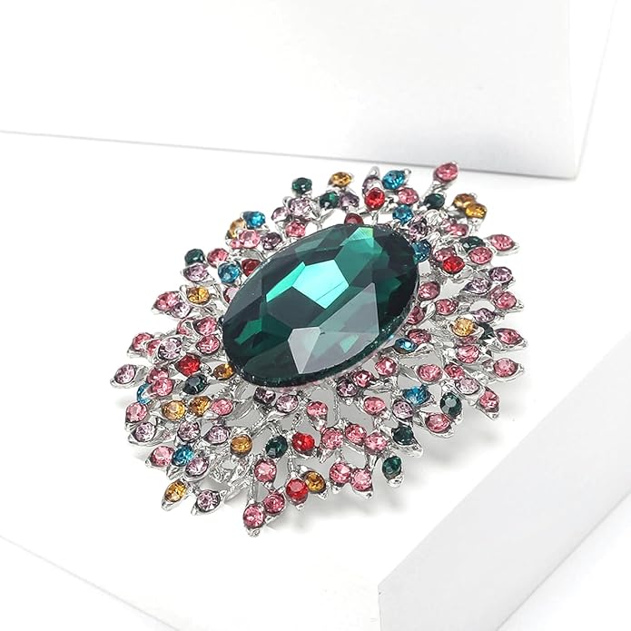YOQUCOL Elegant Colorful Cubic Zirconia Crystal Bright Rhinestone Brooch Pins for Women Grils