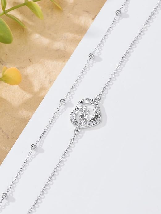 Dorunmo Initial Anklet 925 Sterling Silver Letter A-Z Layered Heart Anklet Beach Jewelry Birthday Gifts for Women