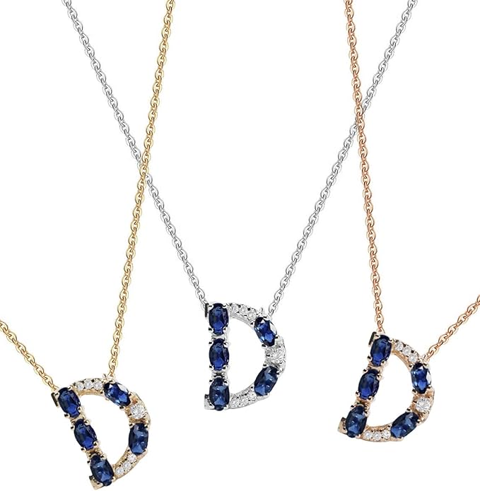Albert Hern Blue Sapphire Initial Necklace With Diamonds & 18K Gold Chain | Irresistible Letter Pendants Jewelry | Perfect Valentine’s Day, Anniversary & Birthday Gift