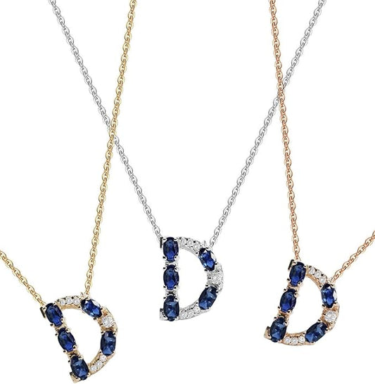 Albert Hern Blue Sapphire Initial Necklace With Diamonds & 18K Gold Chain | Irresistible Letter Pendants Jewelry | Perfect Valentine’s Day, Anniversary & Birthday Gift
