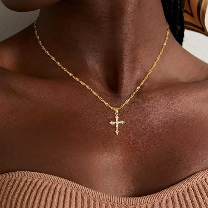 Cross Necklace for Women Dainty 14K Real Silver Gold Plated Layered Cross Pendant Necklace Stack Simple Trendy Cute Charm Choker Necklaces Jewelry Gift for Women Teen Her