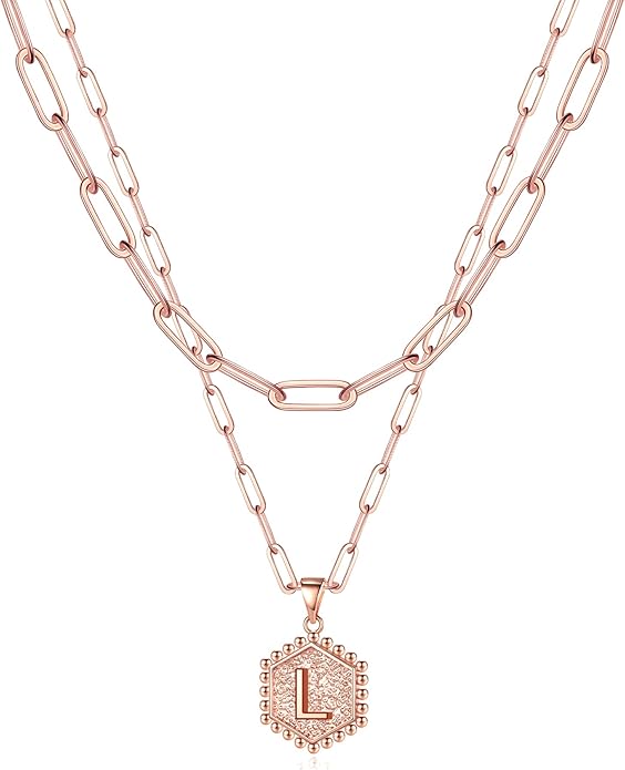 M MOOHAM Dainty Initial Necklaces for Women - Layering Necklace for Women Cute Hexagon Letter Initial Necklace Layered Necklaces for Womens Gifts