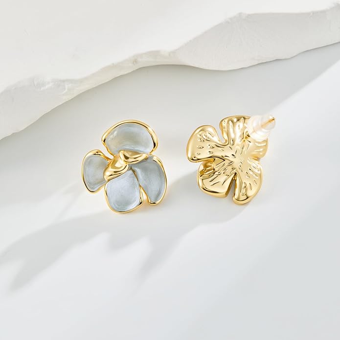 Cicy Bell Flower Earrings for Women 14k Gold Plated Boho Petal Statement Stud Earrings Trendy Jewelry Gifts