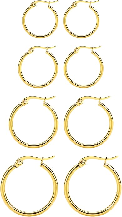 4 Pairs Titanium Hoop Earrings for Sensitive Ears Hypoallergenic Pure Titanium Earrings for Women Men G23 Lightweight Small Huggie Hoop Earrings Set 12MM 15MM 20MM 25MM