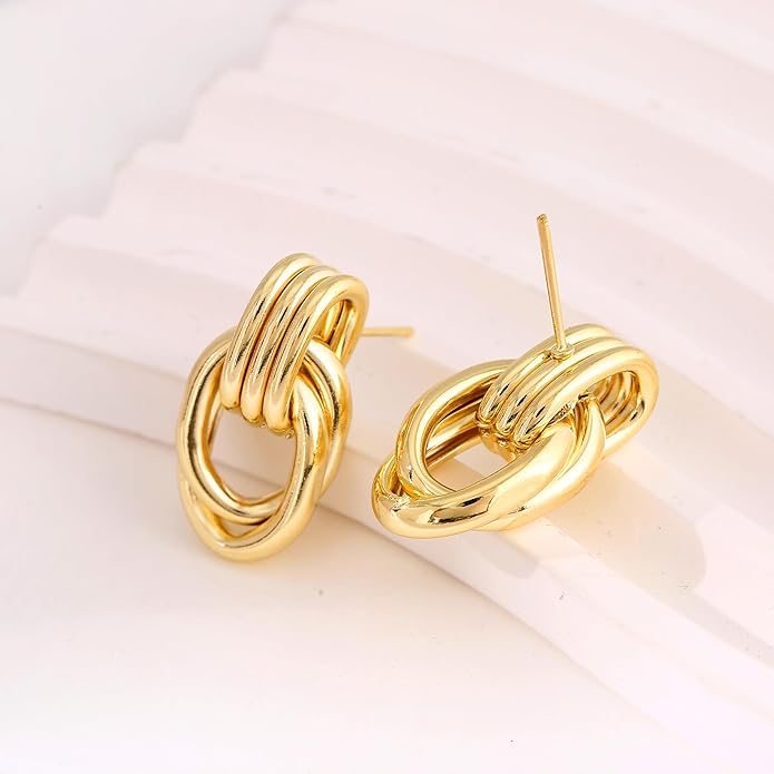 14K Gold Plated Knot Earrings for Women Gold Silver Earrings Heart Link Drop Dangle Earring Chunky Golden Knotted Statement Jewelry