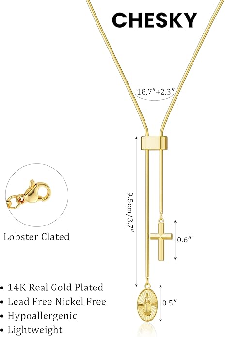 CHESKY Lariat Gold Necklace for Women Trendy, Dainty Long Necklace 14k Gold Plated/Silver Y-Shaped Pendant Necklace Layered Cz Beaded Chain Drop Necklaces Simple Gold Jewelry For Women Gift