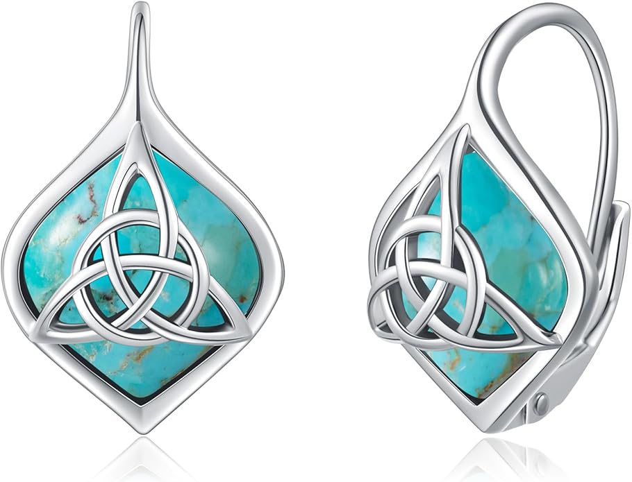 Turquoise Earrings for Women 925 Sterling Silver Celtic Knot Dangle Drop Earrings with Leverback Clasp Boho Jewelry Gifts