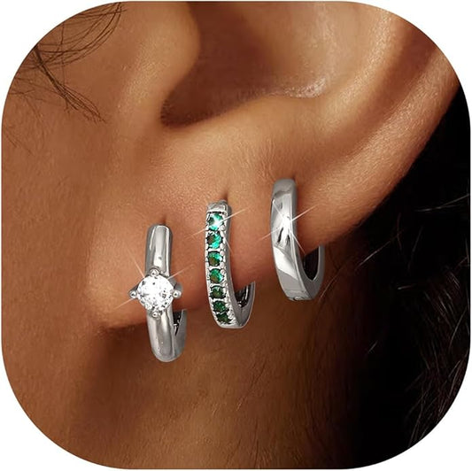 LOYALLOOK 3Pairs Gold Hoop Earrings Set for Women Trendy Huggie Hoop Earrings Stacks for Multiple Piercing 14K Gold Plated Chunky Hoop Earrings Set Hypoallergenic Cartilage Earring Lightweight