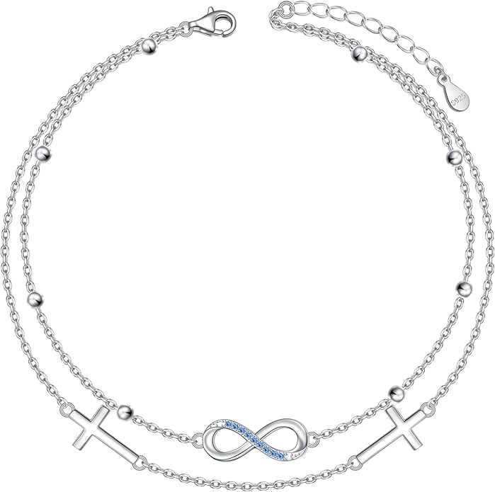 Anklets for Women 925 Sterling Silver Charm Layered Simulated Opal/Moonstone/Daisy/Infinity Summer Beach Ankle Bracelet Foot Chain Jewelry Birthday Valentine's Day Mother's Day Gift