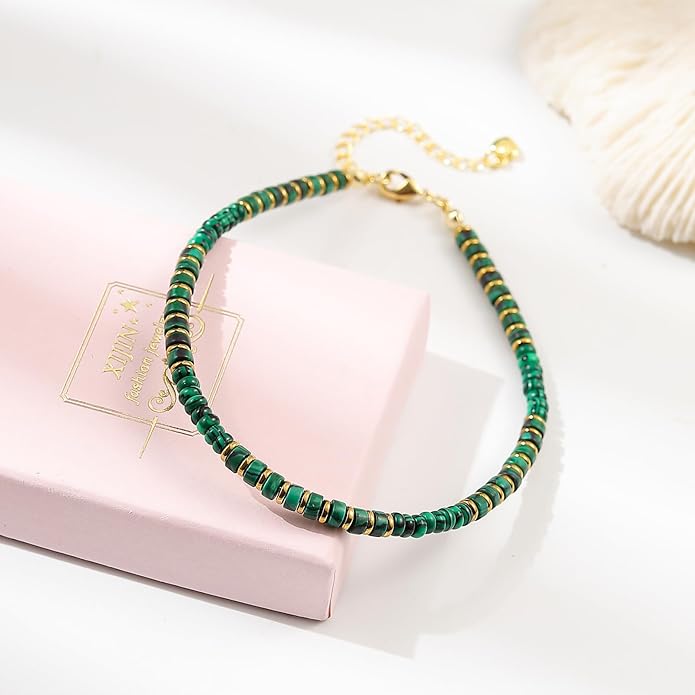 XIJIN Natural Stone Beaded Anklets for Women Handmade Beach Boho Turquoise Beads Ankle Bracelet Jewelry Gift for Her