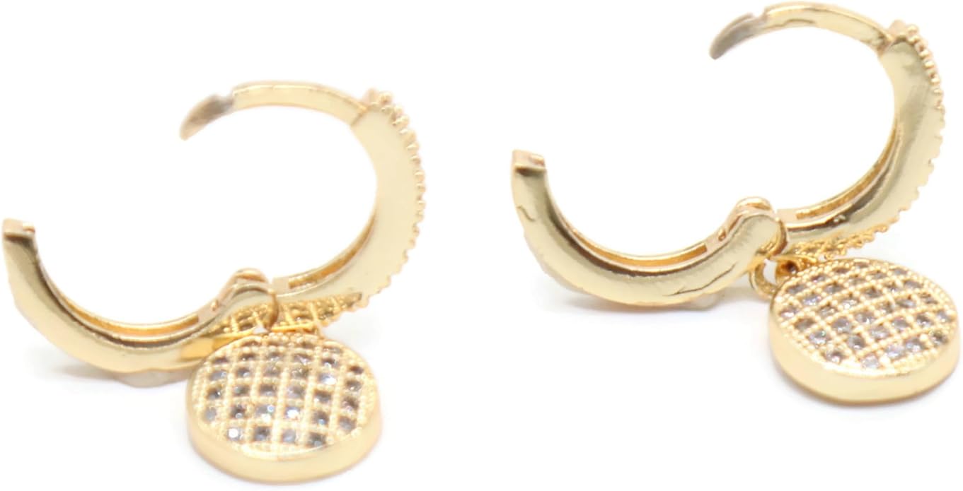 Gold Plated Hoop Earrings for Women – Round Cubic Zirconia Dangle Charm, Elegant Drop Design.KT0058